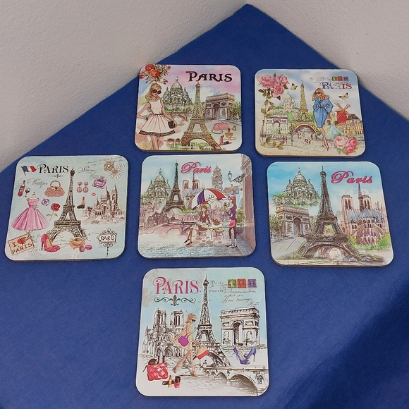 Set of 6 Cork Drink Coasters Whimsical Paris - Picture 2 of 9